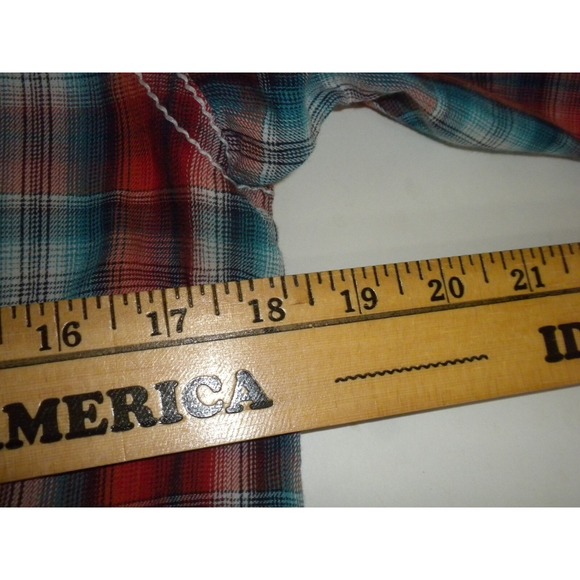 Ariat Shirt Womens M Red Blue Plaid Pearl Snap Western Embroidered Rodeo Cowgirl - Picture 9 of 13
